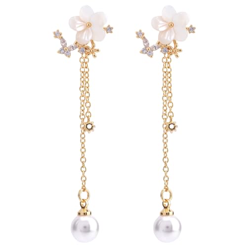 Boucles d’Oreilles Pendantes Fleur Perle Or, 2025 pas cher