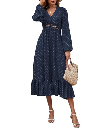 JENJON Femme Robe Col en V Elégant Pois Volants 2025 pas cher