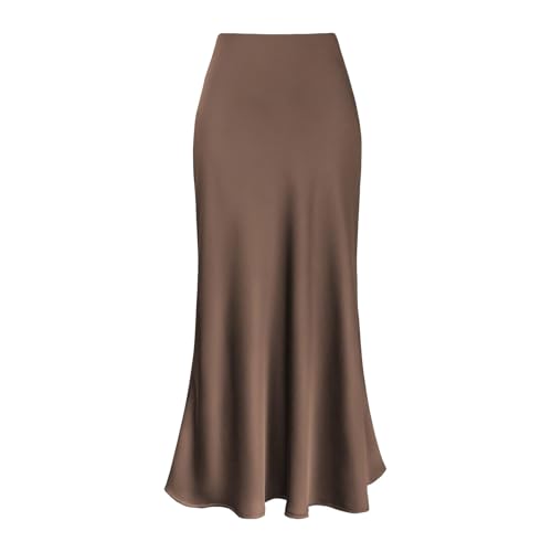 Jupe Satin Femme Taille Haute- Jupe Mi Longue 2026 pas cher